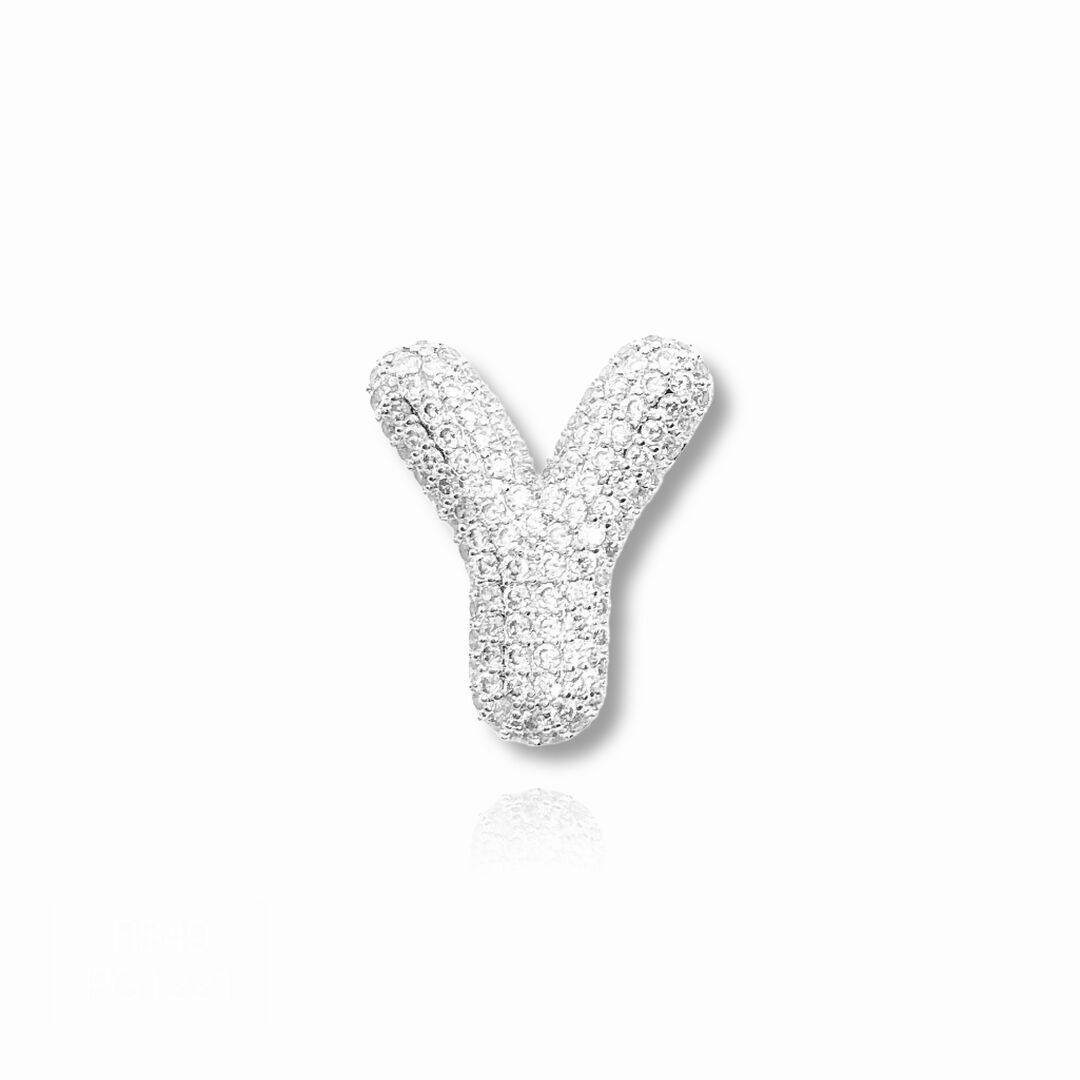 Pingente Letra Y Inspiração Hailey Cravejada Cristal Prateada